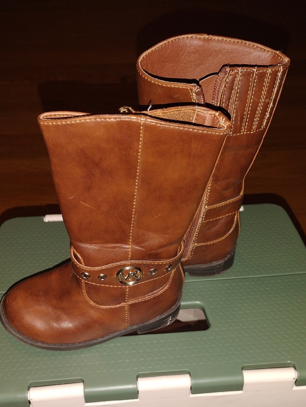 Baby Michael Kors Cognac Brown Leather Mid-Calf Boots with MK Medallion
